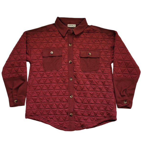 Oversized Quilted Shacket Jacket Button Up Maroon Burgundy Womens Size Small - Picture 1 of 9